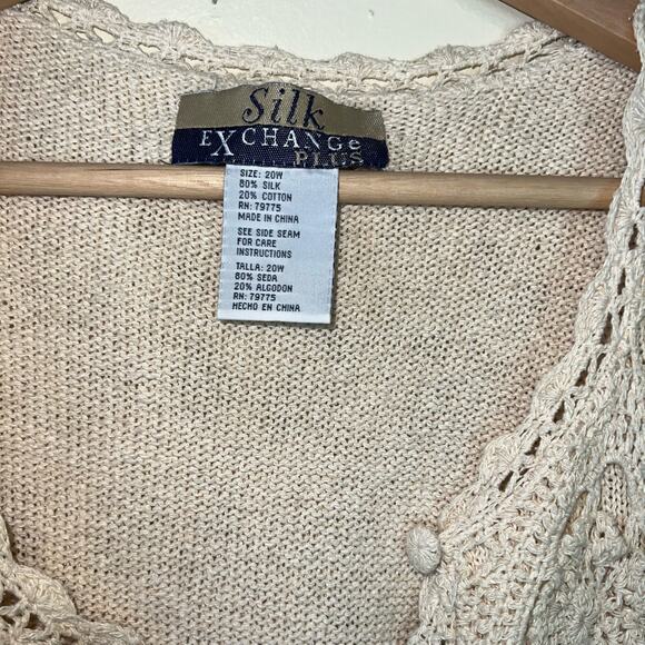 Vintage Cream French Crochet Silk Button-Down Sweater Cardigan 20W - Picture 3 of 5